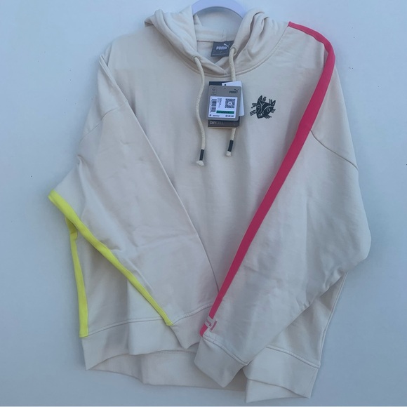 Puma Women’s Lemlem Oversized Fleece Hoodie Size Large Ghost/Pepper - Picture 8 of 16